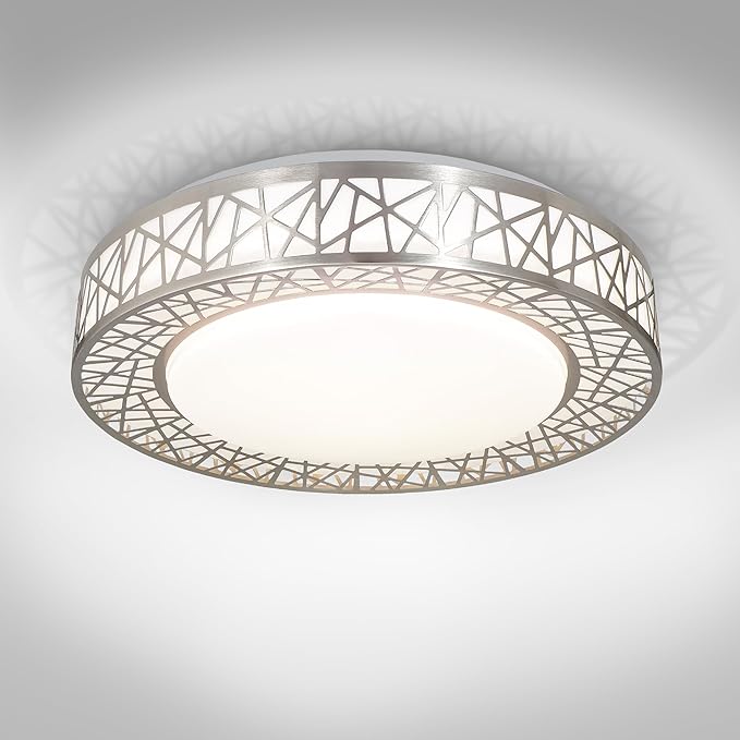 ASD 16 Inch LED Flush Mount Ceiling Light Fixture for Bedroom, 28W 1752LM 5CCT 2700K-5000K, Triac Dimmable Lights, Dining, Living Room, Kitchen Lamps, Modern Home Lighting Fixtures, Nickel, ETL