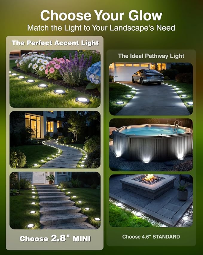 2.8 Inch Mini Solar Ground Lights 12 Pack, Solar Lights Outdoor Waterproof, Solar Garden Lights Outdoor Landscape Lighting for Pathway Walkway Patio Yard Driveway, Cold White