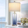 26" Glass Table Lamp Single, 3-Way Dimmable Touch Control Living Room Lamp with USB C+A Ports & AC Outlet, Coastal Bedside Lamps, Bedroom Lamps for Nightstand Side End Table Desk, Blue-1PK