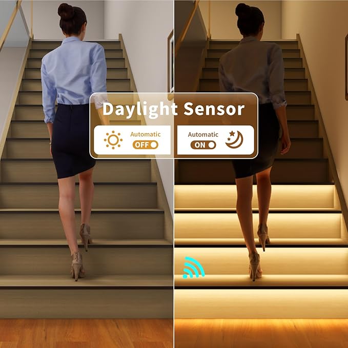 Intelligent Motion Sensor Led Stair Lights Indoor, Interior Lights for Stairs, 20 Stairs 40Inch Length (100cm) cuttable and Versatile LED Step Lights(Warm Yellow 3000K, 20 Stairs)