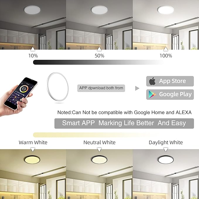 MODERN 2 Pack Dimmable LED Flush Mount Ceiling Light,12inch 28W High Bright 3100lm, Smart app Control, Super Slim Ceiling Light, LED Ceiling Light for Bedroom,Living Room, Dining Room
