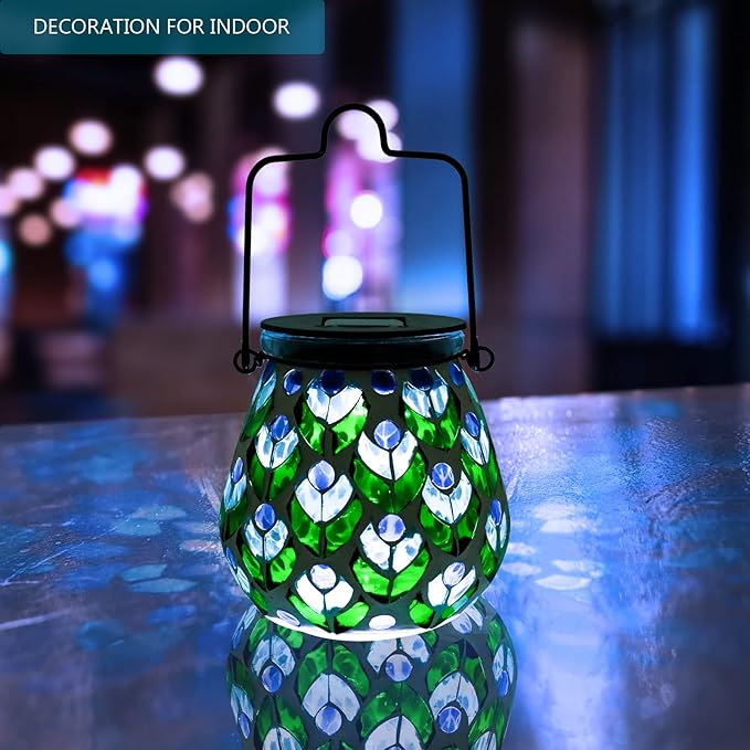 Bshine Mosaic Solar Lantern Outdoor Hanging Waterproof, Mosaic Light Indoor Decorative Table, Garden Decor for Yard Outside, Path, Pathway, Courtyard, Lawn,Light Up Christmas Decor Outdoor