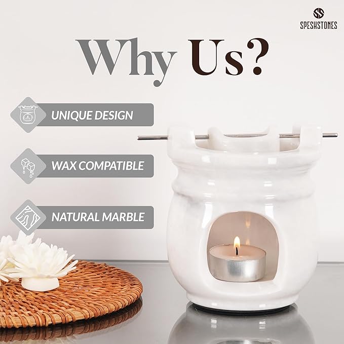 Marble Oil Burner 4.5 Inches White Handmade Candle Warmer & Aromatherapy Diffuser for Home Decor, Bathroom & Room Decor, Ideal Oil Warmer, Aroma Diffuser & Essential Oils