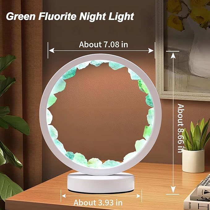 Runyangshi Natural Crystal Green Fluorite Round White Frame Tri-Color Ambient Light Home Decoration Night Light Mother's Day Gift
