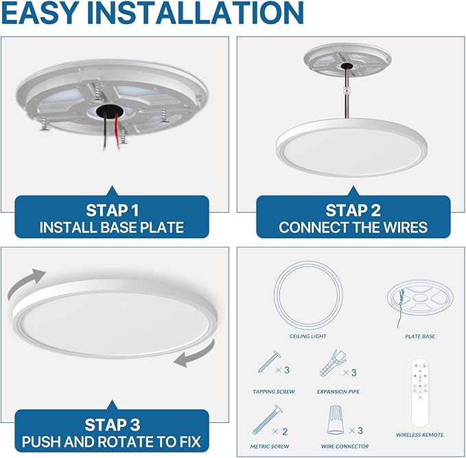 2Pack Dimmable LED Flush Mount Ceiling Light Fixture with Remote Control, 24W 2400LM, 12Inch, 2000K Warm Night Light & 3000K-6500K, Modern Super Slim Ceiling Lamp for Bedroom Kitchen, White