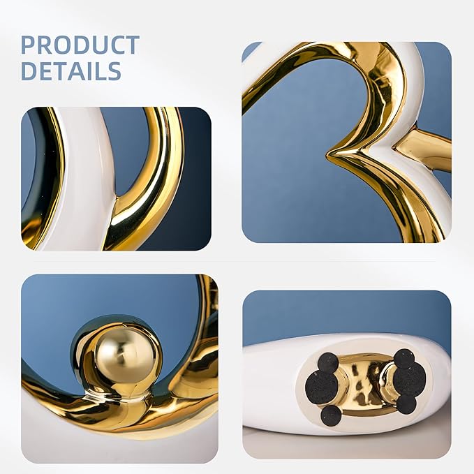 Gold Sculpture Coffee Table Decor, Dining Room Table Centerpieces, Ceramic Statue Abstract Sculptures Home Decorations, Modern Art Heart Shape Mantle Decor for Living Room