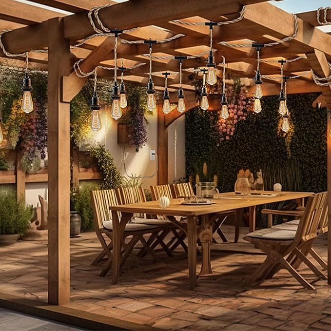 3 Light Plug in Pendant Light Cord, 25FT Hanging Lights with Plug in Cord, Hemp Rope Hanging Light Kit with 2 Way Switch, Farmhouse Pendant Light Kits DIY HangingLight