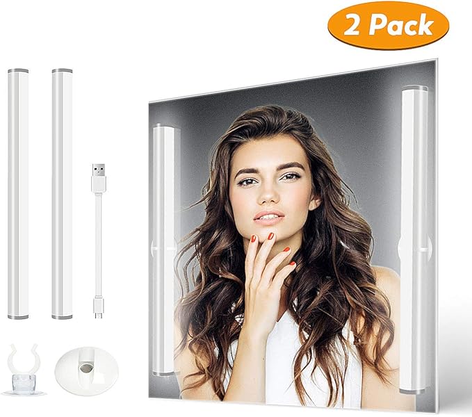 LED Mirror Lights Portable Rechargeable Vanity Light 3 Brightness Touch Control Makeup Light for Bathroom Dressing Room 2 Packs