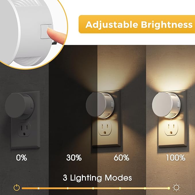 L LOHAS LED Night Lights Plug into Wall,White Night Light Dusk to Dawn Sensor,Brightness Adjustable,3000K Warm White Nightlight for Adults Hallway Bathroom Bedroom