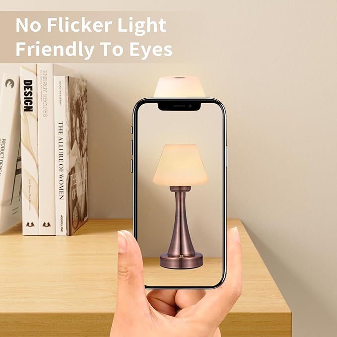 Waterproof Rechargeable Table Lamp for Shower & Outdoor, Cordless Touch Dimmable Nightstand Lamp with 3 Light Colors, Portable LED Light for Bedroom, Patio, Camping & Bar (Red Bronze)