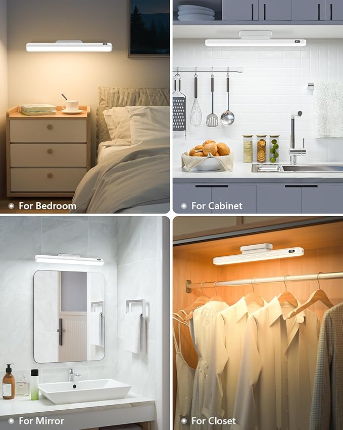 WILLED 5W Vanity Lights for Mirror, Eye-Friendly Mirror Light, 2500mah Rechargeable Under Cabinet Lights with Battery Display, Button Control Magnetic Light Bar for Closet, Bathroom and Desk