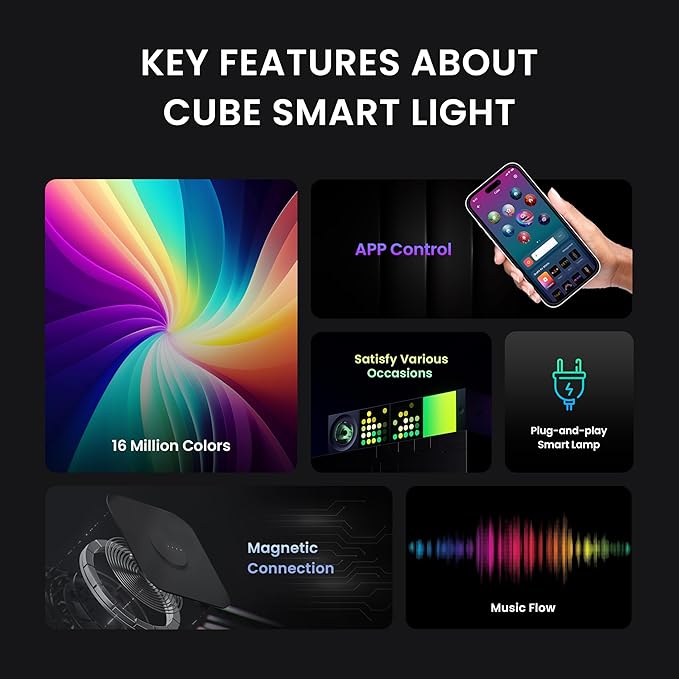 YEELIGHT Spot Light Extension for Cube Smart Lamp, 16 Million Colors Option, RGB Individual Addressable, Dynamic Lighting, Music Flow, WiFi Connected, APP Control, for Bedroom, Living Room, Cube*1
