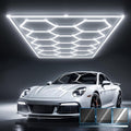 HYPERLITE Gen 2 Hexagon Garage Light, Upgraded 3 Level Dimmable 624W 62400LM Super Bright Garage Detailing Lights, 15 Grids with Rectangle Frame Shop Light, Hexagon LED Lights for Gym