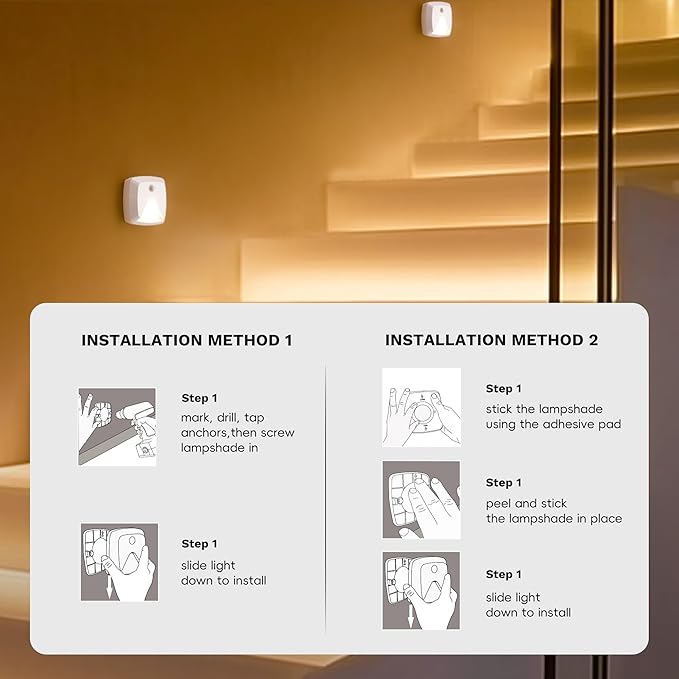 6-Pack Stick-on Motion Sensor Lights, Warm White LED Night Light, Stick-Anywhere Stair Lights, Closet Light, Battery Operated Wall Light for Kitchen, Hallway, Bedroom, Bathroom, Stairs