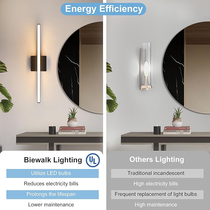 Modern Bathroom Vanity Light 24 inch, Curved, Dimmable 5CCT Led Bathroom Light Fixture Over Mirror, Black Bar Vanity Light for Bathroom Mirror Cabinets-ETL Certificated Modern LED Vanity Makeup Lights