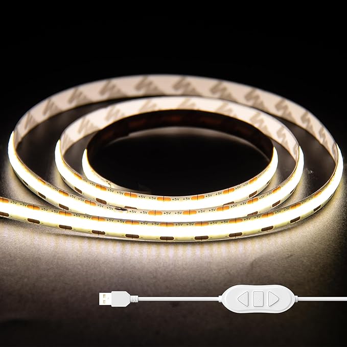 USB 5V COB LED Strip Lights 9.84ft/3M, Natural White 4000K Dimmable USB Powered Density COB Tape Flexible Cuttable LED Strip for TV Backlight, 3D Printer, RV, Sewing Machine, Bedroom, Mirror