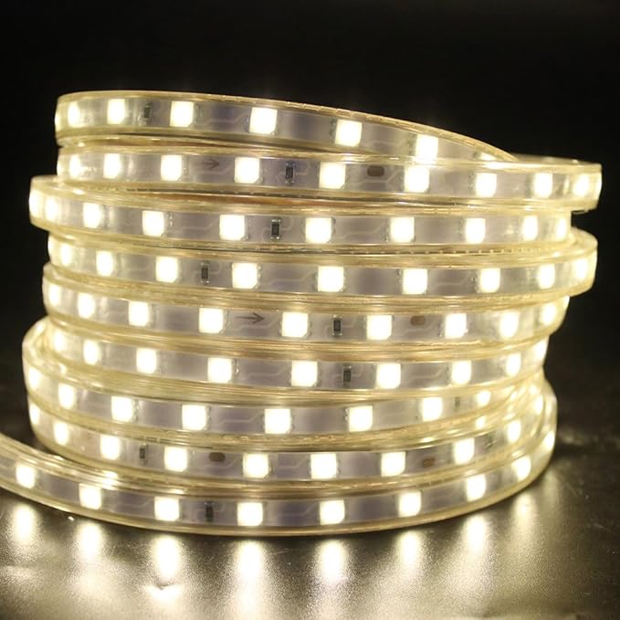 LED Light Strip Kit, AC 110-130V Flexible Waterproof Rope Lights, SMD 5050 60 LEDs/M for Indoor Outdoor Commercial Lighting, Accessories Included (Warm White, 26ft/8m)
