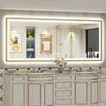88x38 Gold Beveled LED Bathroom Mirror with Lights, Brushed Gold Framed Backlit and Front Lit Anti-Fog Lighted Vanity Mirrors for Bathroom Wall, Dimmable, 3 Colors, Memory, HD Tempered Glass