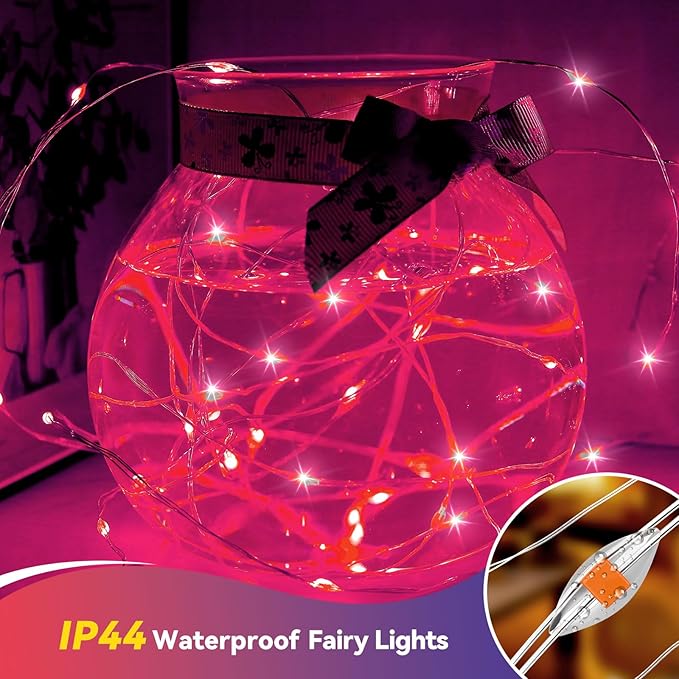 LitHome 4 Pack Valentine's Day Pink Fairy Lights Battery Operated, 20 FT 60 LED Valentines Lights Battery Operated 2 Modes Indoor, Waterproof Led Fairy Twinkle Lights for Gift Bedroom Wedding Decor