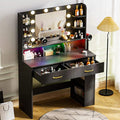 COMHOMA Vanity Desk with Lighted Mirror and Power Outlet, RGB LED Lights Makeup Vanity Set for Girls, Large Storage Capacity Dressing Table for Bedroom, 3 Lighting Modes Adjustable Brightness, Black