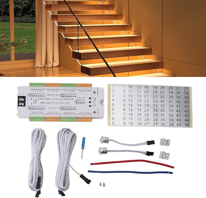Intelligent Motion Sensor Cascading LED Stair Lighting Kit, 7.1in Length LED Light Bar with 16.4ft Cord, Cuttable LED Strip Light for Indoor LED Stair Lights LED Step Lights