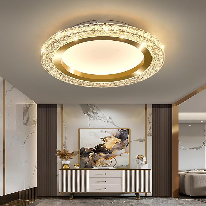 UOFUS 32W Gold LED Flush Mount Ceiling Light 15.7inch Modern Round Ceiling Light Fixture 3000K-6000K Super Bright Circle Ceiling Lamp for Bedroom Kitchen Bathroom Entryway Hallway Stairwell