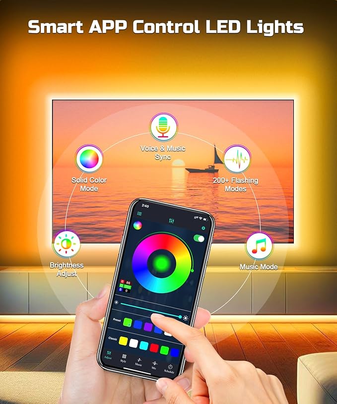 TV LED Backlight, 23ft TV LED Lights for 75-100 inch,RGB TV Backlight Behind,USB Strip Lights Behind TV, Color Changing Sync with Music, Bluetooth App Controlled Led Lights for Bedroom Home Decor