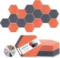Mollywell Hexagon Acoustic Panels 14x12 - Reduce Echo & Reverb, Noise Blocking Wall Tiles for Studio & Home Office, Moon Gray & Orange Sound Absorbing Panels