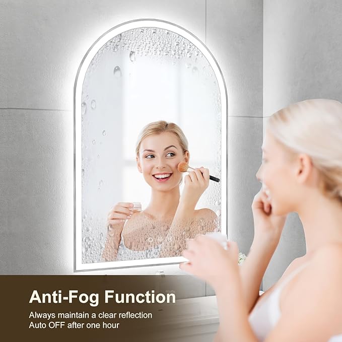 Arched LED Mirror for Bathtoom 24"x36", Silver LED Bathroom Mirror with Lights-Fogless, Dimmable, Shatterproof, Touch Sensor, 3 Color Changing