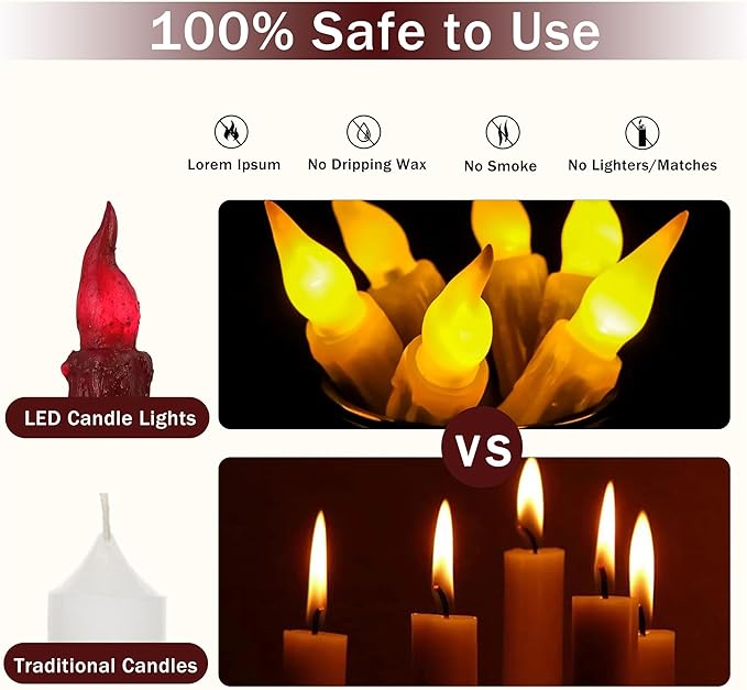 Magical Candlesticks Flameless Taper Candle, 2pcs Red LED Tapered Candles Remote Dipped Candle 6inch Battery Chandelier for Enchanting Weddings and Harry Potter Inspired Vigils(LW4P-RE)