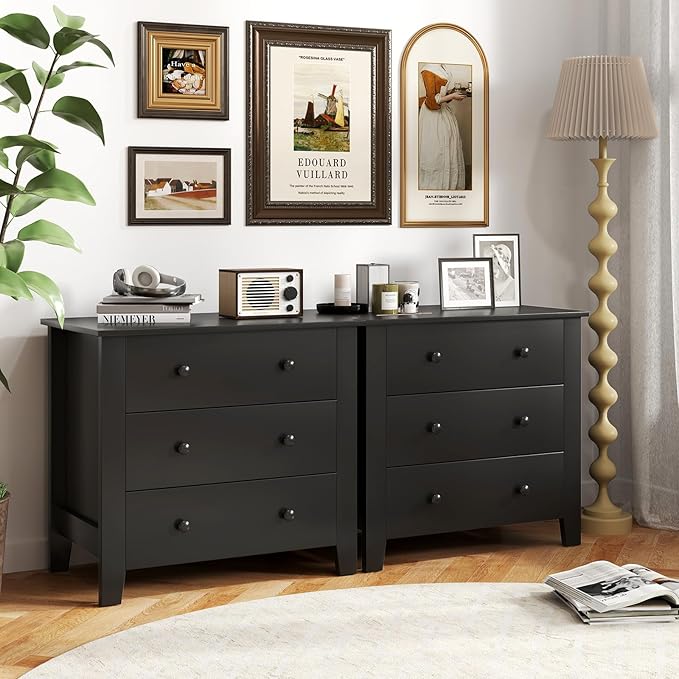 Giantex Small 3-Drawer Dresser for Bedroom - 28.5” x 18” x 26” Wide Chest of Drawers, Modern Large Nightstand, Storage Cabinet, Closet Storage Organizer for Living Room, Hallway (Black)