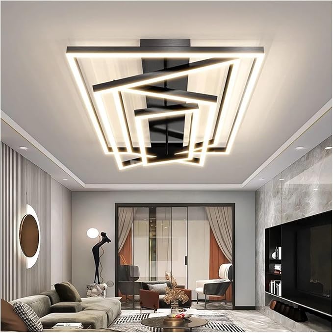 Nordic Home Decoration Salon Bedroom Decor Smart Led Lamp Lights for Room Dimmable Ceiling Light Indoor Lighting Minimalist Design(RC Remote dimming,Black 4layers)