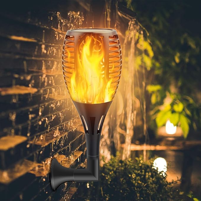 Upgraded Solar Flame Lights Outdoor, 3 Options Solar Torch, Waterproof Landscape Decoration Dancing Flame Post for Garden Pathway Yard - Auto On/Off Dusk to Dawn, 8 Pack