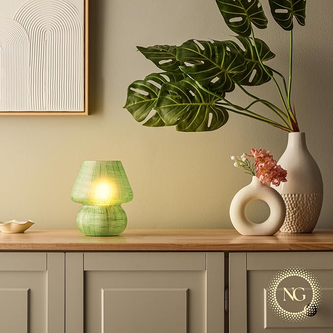 Next Glow Mushroom Lamp – Table Lamp, Modern Dimmable LED Night Light for Bedrooms, Kids Rooms, Bedside Nightstands, Living Room and Kitchen Decor – Pretty Desk Light, E26 Socket w 120V Bulb (Green)