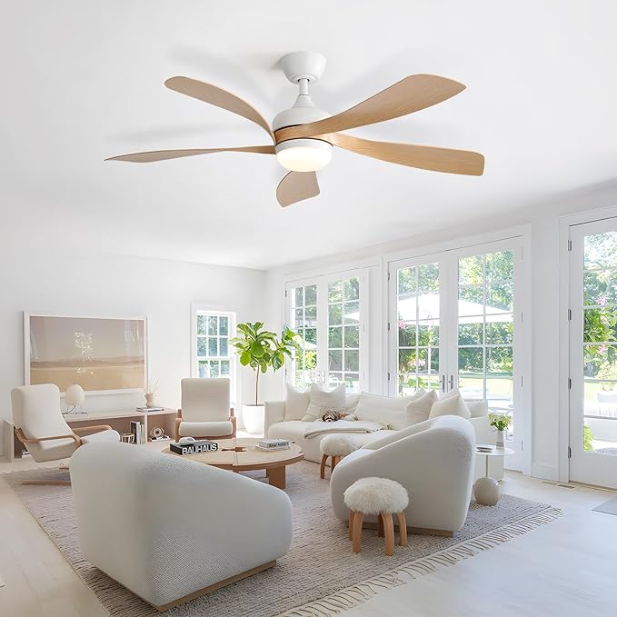 Sofucor 52" Smart Ceiling Fan, Indoor/Outdoor Ceiling Fans with Lights and Remote, Compatible with Alexa/Google/App, 3-Color Light 6-Speed Timing Reversible DC Motor for Bedroom Living Room Patio