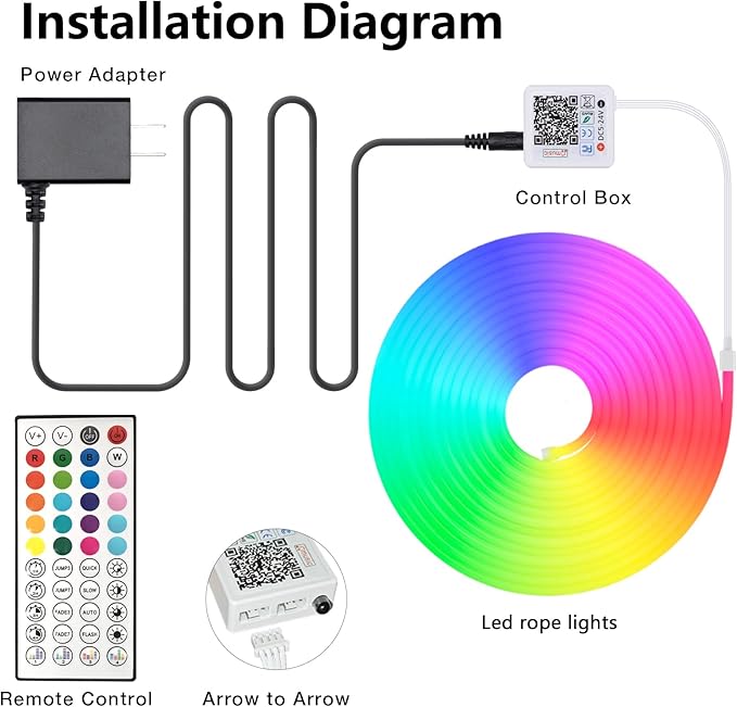 16.4FT Neon Rope Lights,RGB LED Strip Lights,App Control,IR Remote,Music Syncing,Outdoor IP67 Waterproof,Flexible Led Rope Lights,Cuttable,for Bedroom,Gaming,Party,Outdoors Decor