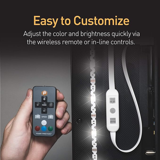 Power Practical LED Strip Lights Backlight, USB Light Strips w/Remote for 15 Ambient Color Bias Lighting Options & 10 Brightness Modes, for TV/Computer Decor/Indoor Use, Size(<24" TV)