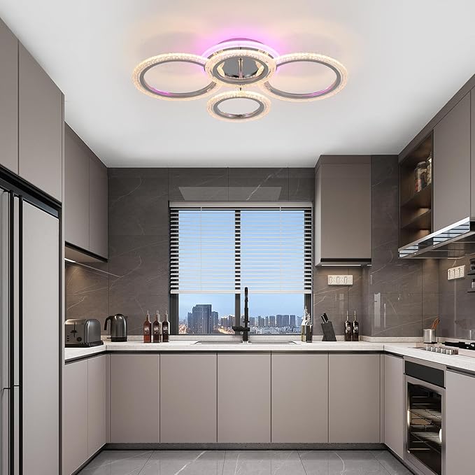 STCH Modern LED Ceiling Light Dimmable, 4 Rings Flush Mounted Ceiling Lamp, Ceiling Light Fixture with Remote, Ceiling Lamp for Kitchen Living Room Bedroom Laundry Room Hallway Office, 3000-6500K