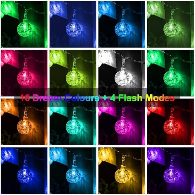 Metaku RGB Globe String Lights Battery Operated 26ft 60LED Fairy String Lights with Remote 16 Colour Changing Garden Waterproof Indoor Outdoor Decorative Light for Garden Patio Home