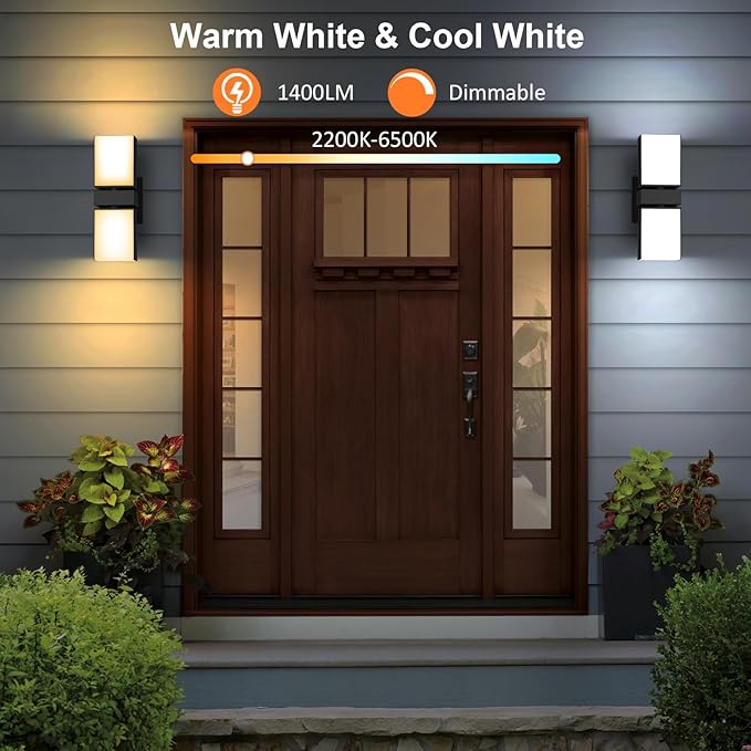 XMCOSY+ Outdoor Wall Lights, 1400LM Smart RGBCW Exterior Lighting Fixtures Adjustable Dual-Head Outdoor Light Fixture, WiFi APP Control, Alexa Compatible, Waterproof Porch Lights Outdoor, 2 Pack