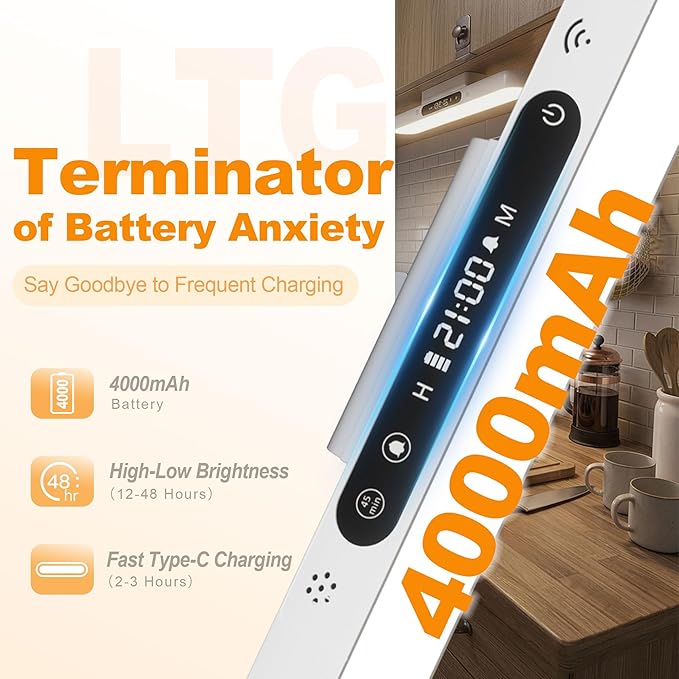 4000mAh 6W Rechargeable Under Cabinet Lighting with Remote, Wireless Magnetic Light Bar, 3-Color Dimmable No-Drill Battery Operated Lamp for RV Camper, Bunk Bed, Kitchen, Closet & Desk