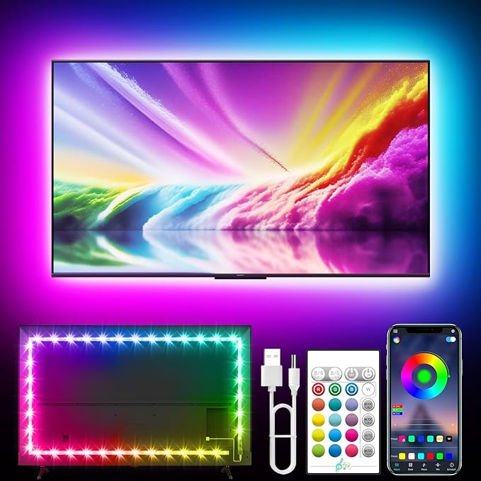 TV LED Lights, 13.1ft LED Lights for 40-65 Inch TV Behind Lighting, RGB Color Changing TV Backlight with APP & Remote Control, Music Sync USB LED Strip Light for Bedroom Gaming Room Decor