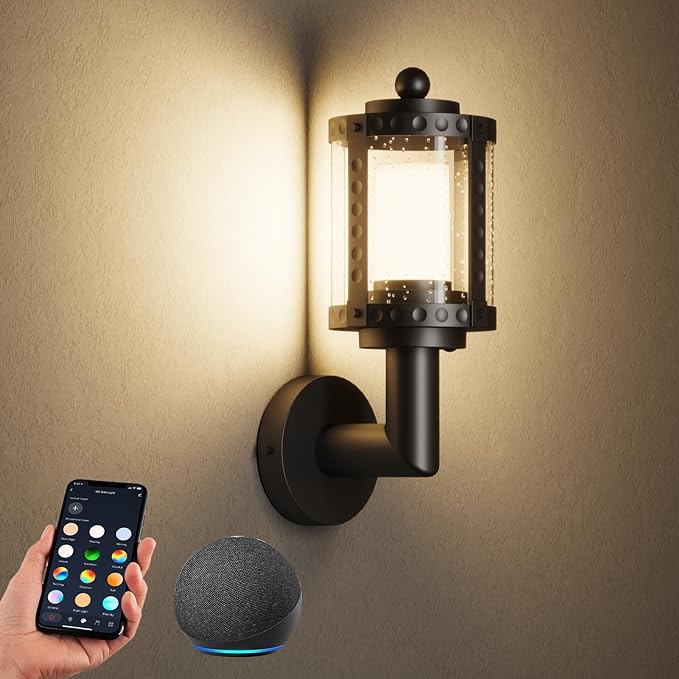 XMCOSY+ Outdoor Wall Lights, 1100LM Smart Porch Light, RGBCW LED Outdoor Sconce, WiFi APP Control, Compatible with Alexa, IP65 Waterproof, 1 Pack