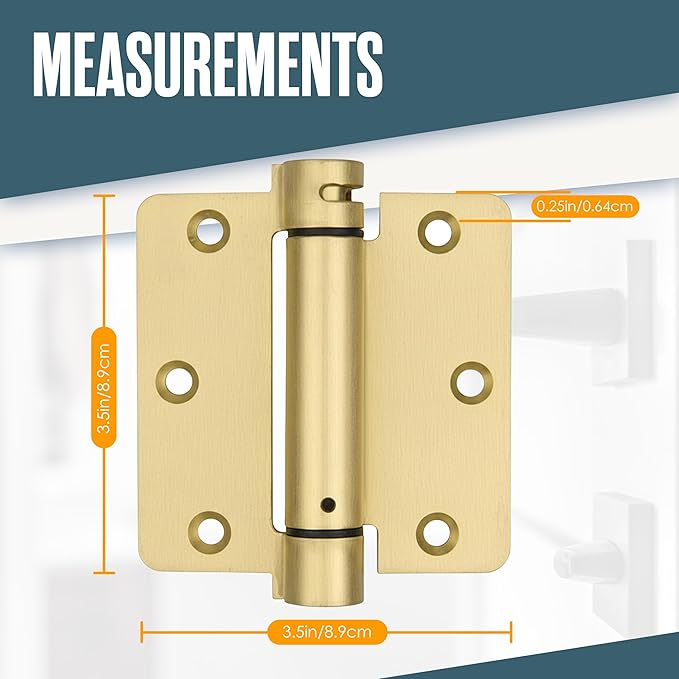 Houseables Self Closing Door Hinges, Spring Hinge Door Closer, Spring Loaded, Auto Close, 3.5 Inch, Automatic Closer, Auto Shut, Interior, Garage, Exterior, Adjustable Tension, 1/4 Radius, Brass, 2 PK