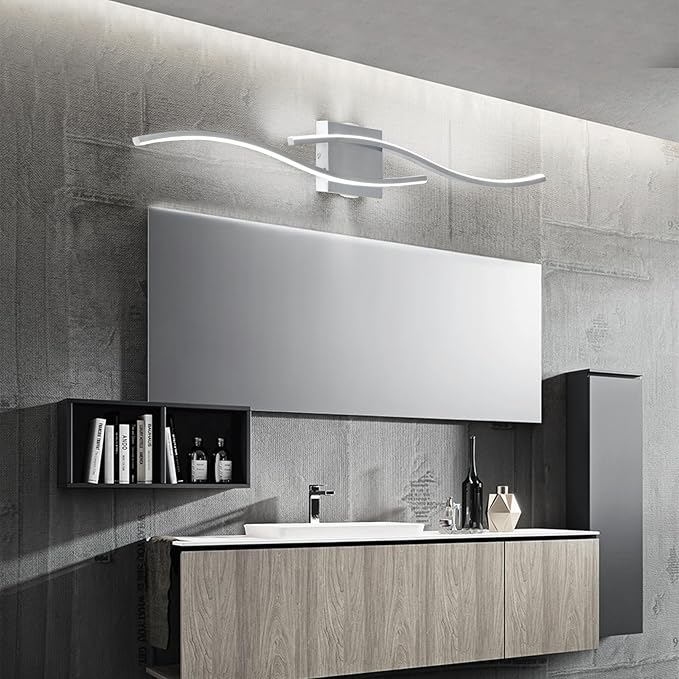 Modern Led Wall Sconces, 32inch Bathroom Mirror Vanity Light, 28W 6000K Wall Light Fixtures Stair Lights, Indoor Wall Decor Bedside Wall Lamp for Bedroom Living Room Hallway Hotel - Silver