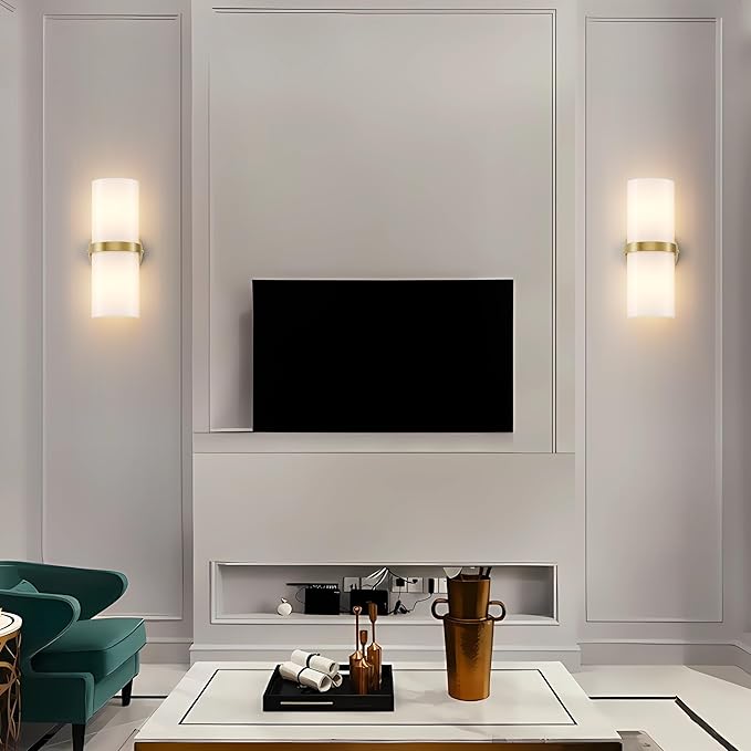 Gold LED Wall Sconce Set of 2 Indoor Hardwired for Living Room Bedroom Hallway Corridor Warm White 3000K (with G9 Bulbs)