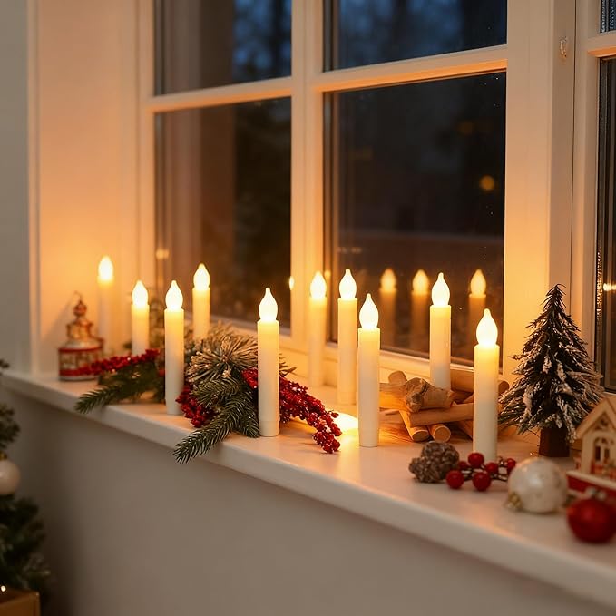 24 Packs Flameless Taper Candles Battery Operated Candlestickes Electric LED Candles Flickering Christmas Candlesticks Warm Yellow Light Party Home Decor H: 6 inches No Remote
