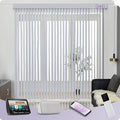 Graywind Motorized Vertical Blinds Compatible with Alexa Google Privacy Reversible Blackout Smart Vertical Blind Remote Control Track Slats Set for Patio Sliding Glass Doors, Width Up to 157", White
