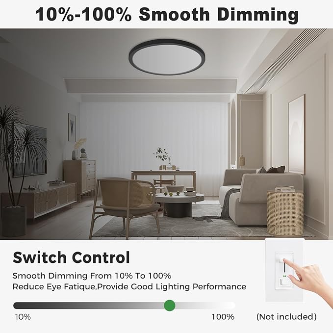 zemty 4Pack LED Flush Mount Ceiling Light, 9Inch 18W Dimmable Ceiling Lights Fixture, 5 Color Temperatures (3000K-6500K) Black Round Ceiling Lamp for Bedroom, Kitchen, Hallway,Bathroom