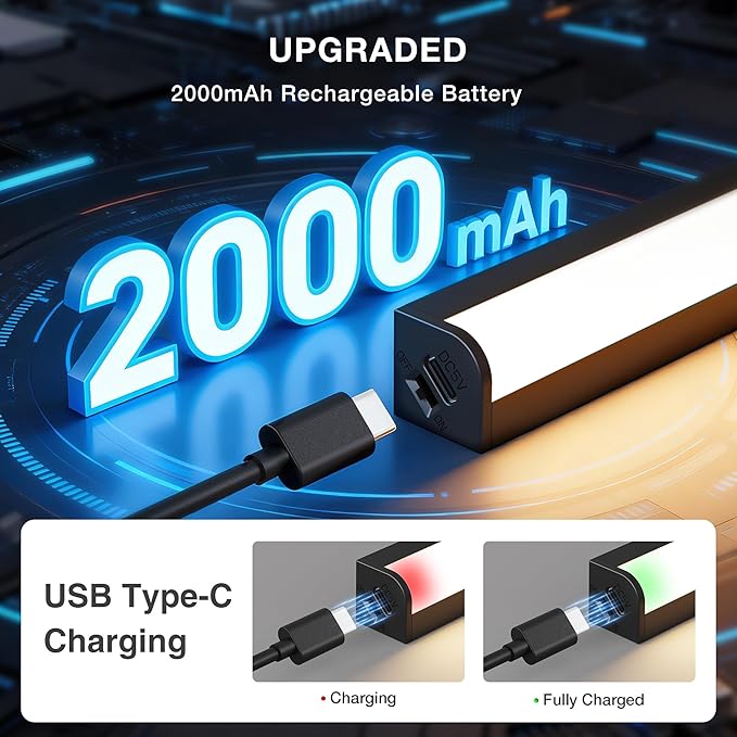 Under Cabinet Lights Remote Control, Magnetic Dimmable Closet Lights,USB Rechargeable Wireless LED Shop Light,Ceiling and Under Counter Lights for Kitchen (Black, 30CM-2 Pack)